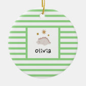 Roze slapy Baby Dino | Green Stripe Modern Keramisch Ornament (Voorkant)