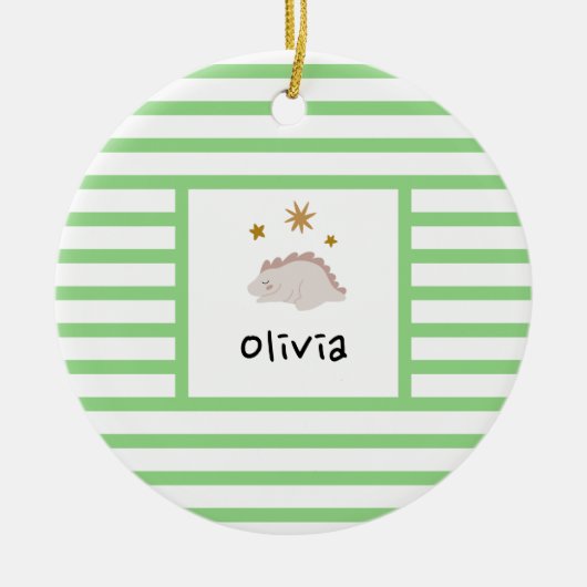 Roze slapy Baby Dino | Green Stripe Modern Keramisch Ornament (Voorkant)