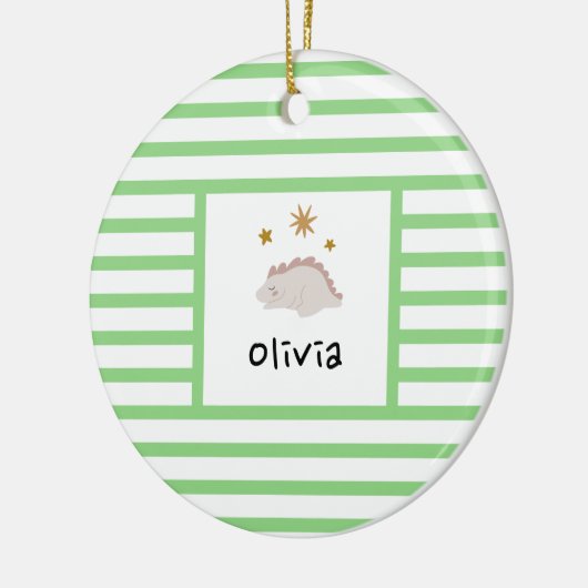 Roze slapy Baby Dino | Green Stripe Modern Keramisch Ornament (Links)