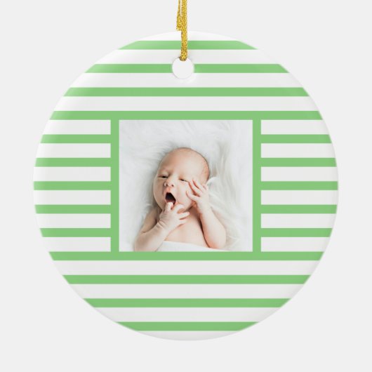Roze slapy Baby Dino | Green Stripe Modern Keramisch Ornament (Achterkant)