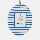 Roze slapy Baby Dino | Navy Blue Stripe Modern Keramisch Ornament (Rechts)