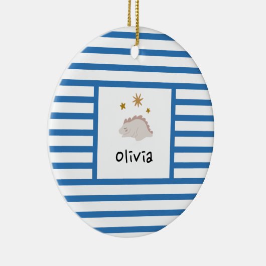 Roze slapy Baby Dino | Navy Blue Stripe Modern Keramisch Ornament (Rechts)