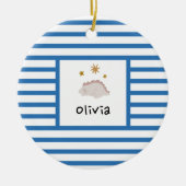 Roze slapy Baby Dino | Navy Blue Stripe Modern Keramisch Ornament (Voorkant)