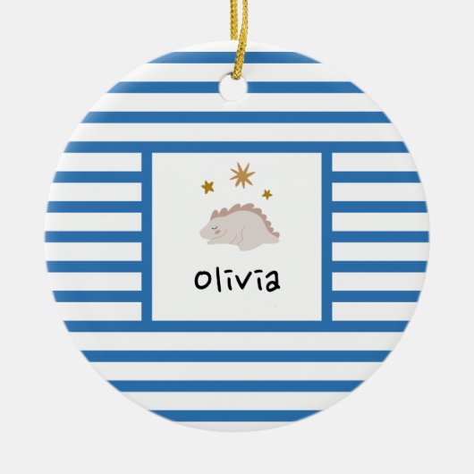 Roze slapy Baby Dino | Navy Blue Stripe Modern Keramisch Ornament (Voorkant)