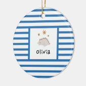 Roze slapy Baby Dino | Navy Blue Stripe Modern Keramisch Ornament (Links)