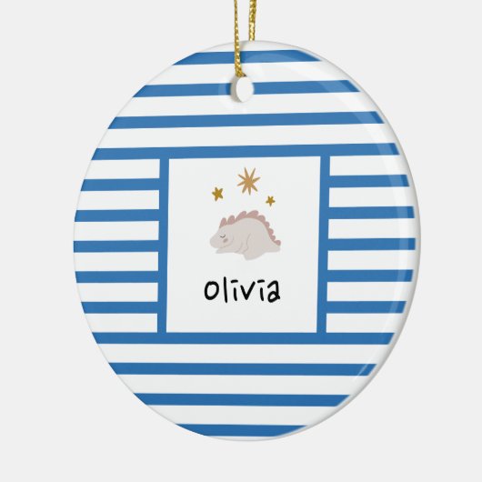 Roze slapy Baby Dino | Navy Blue Stripe Modern Keramisch Ornament (Links)