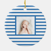 Roze slapy Baby Dino | Navy Blue Stripe Modern Keramisch Ornament (Achterkant)