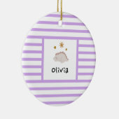 Roze slapy Baby Dino | Paarse Stripe Modern Keramisch Ornament (Rechts)
