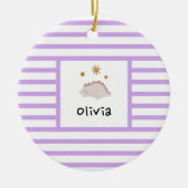 Roze slapy Baby Dino | Paarse Stripe Modern Keramisch Ornament (Voorkant)