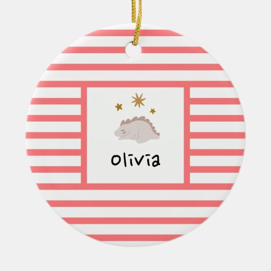 Roze slapy Baby Dino | Roze band Modern Keramisch Ornament (Voorkant)