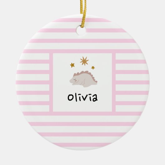 Roze slapy Baby Dino | Roze band Modern Keramisch Ornament (Voorkant)