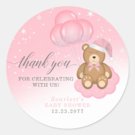 Roze slapy Beer ballon Dank u Baby shower Ronde Sticker
