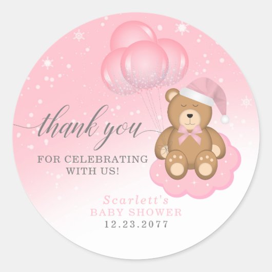 Roze slapy Beer ballon Dank u Baby shower Ronde Sticker (Voorkant)