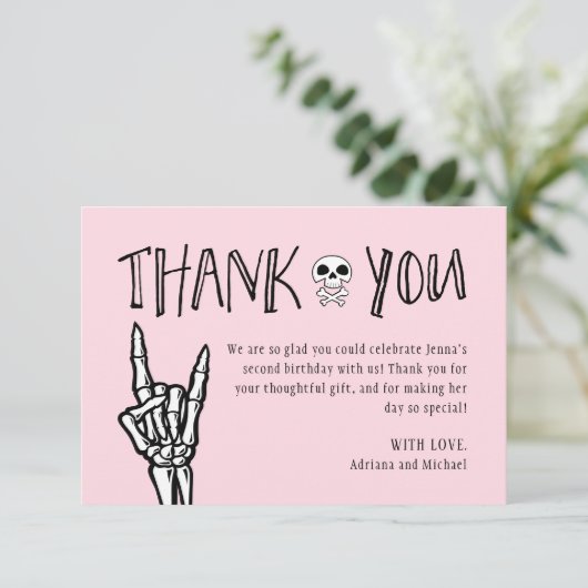 Roze Slechte Twee De Bone Verjaardag Dank u Kaart (Staand voorkant)