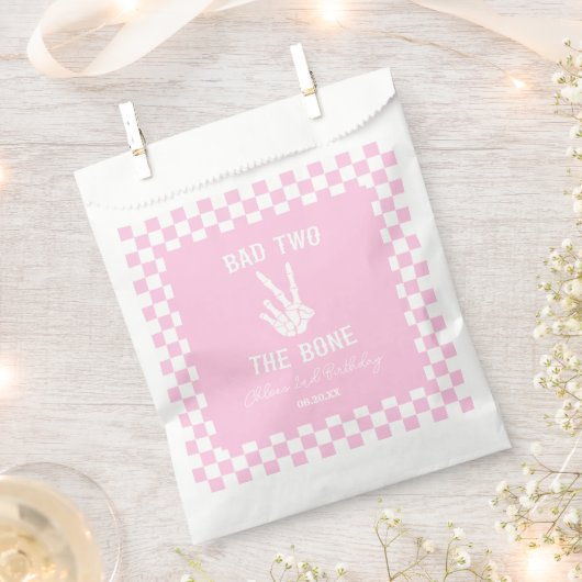 Roze Slechte Twee Het Bone Skelet 2e Verjaardagsfe Bedankzakje (Geknipt)