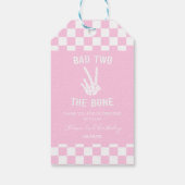 Roze Slechte Twee Het Bone Skelet 2e Verjaardagsfe Cadeaulabel (Achterkant)