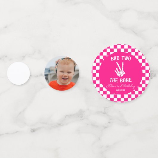 Roze Slechte Twee Het Bone Skelet 2e Verjaardagsfe Confetti (Achterkanten)