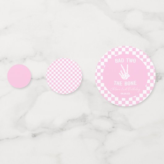Roze Slechte Twee Het Bone Skelet 2e Verjaardagsfe Confetti (Voorkanten)