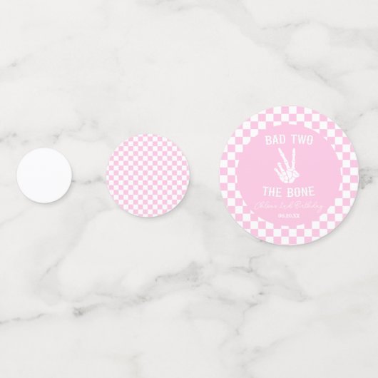 Roze Slechte Twee Het Bone Skelet 2e Verjaardagsfe Confetti (Achterkanten)