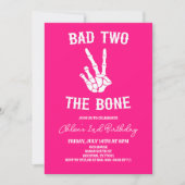 Roze Slechte Twee Het Bone Skelet 2e Verjaardagsfe Kaart (Voorkant)