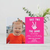 Roze Slechte Twee Het Bone Skelet 2e Verjaardagsfe Kaart (Staand voorkant)