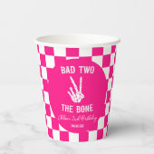Roze Slechte Twee Het Bone Skelet 2e Verjaardagsfe Papieren Bekers (Achterkant)