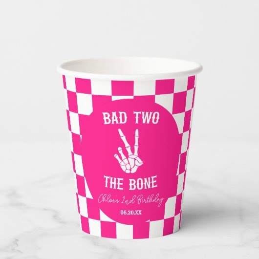 Roze Slechte Twee Het Bone Skelet 2e Verjaardagsfe Papieren Bekers (Achterkant)