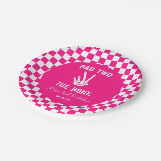 Roze Slechte Twee Het Bone Skelet 2e Verjaardagsfe Papieren Bordje (Gekanteld)