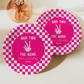 Roze Slechte Twee Het Bone Skelet 2e Verjaardagsfe Papieren Bordje
