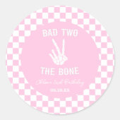 Roze Slechte Twee Het Bone Skelet 2e Verjaardagsfe Ronde Sticker (Voorkant)