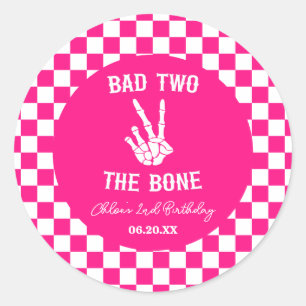 Roze Slechte Twee Het Bone Skelet 2e Verjaardagsfe Ronde Sticker