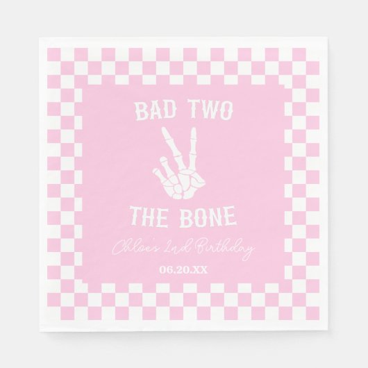 Roze Slechte Twee Het Bone Skelet 2e Verjaardagsfe Servet (Voorkant)