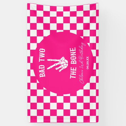 Roze Slechte Twee Het Bone Skelet 2e Verjaardagsfe Spandoek (Verticaal)