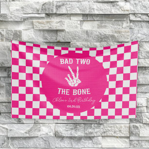 Roze Slechte Twee Het Bone Skelet 2e Verjaardagsfe Spandoek