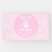 Roze Slechte Twee Het Bone Skelet 2e Verjaardagsfe Spandoek (Horizontaal)