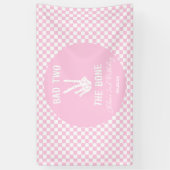 Roze Slechte Twee Het Bone Skelet 2e Verjaardagsfe Spandoek (Verticaal)