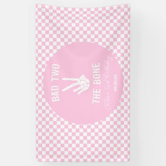 Roze Slechte Twee Het Bone Skelet 2e Verjaardagsfe Spandoek (Verticaal)