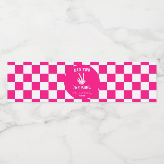 Roze Slechte Twee Het Bone Skelet 2e Verjaardagsfe Waterfles Etiket (Enkel label)
