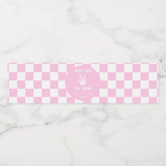 Roze Slechte Twee Het Bone Skelet 2e Verjaardagsfe Waterfles Etiket (Enkel label)