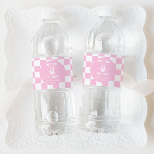 Roze Slechte Twee Het Bone Skelet 2e Verjaardagsfe Waterfles Etiket