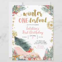 Roze slee winter op ederland Birthday Invitation