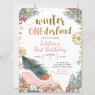 Roze slee winter op ederland Birthday Invitation Kaart