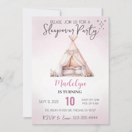 Roze Sleepover Boho Teepee Slumber Party Verjaarda Kaart (Voorkant)
