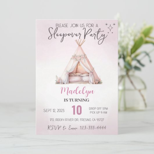 Roze Sleepover Boho Teepee Slumber Party Verjaarda Kaart (Staand voorkant)