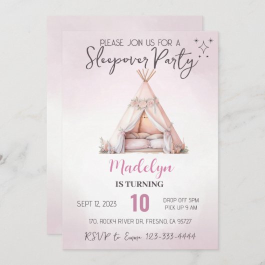 Roze Sleepover Boho Teepee Slumber Party Verjaarda Kaart (Voorkant / Achterkant)