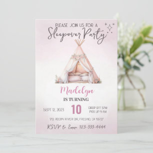 Roze Sleepover Boho Teepee Slumber Party Verjaarda Kaart