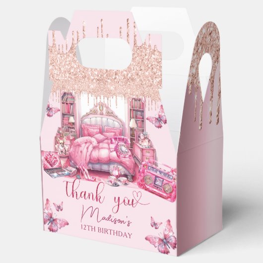 Roze Sleepover Meisje Verjaardag Gepersonaliseerd Bedankdoosjes (Geopend)