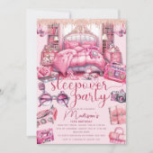 Roze Sleepover Meisje Verjaardag Glitter Kaart (Voorkant)