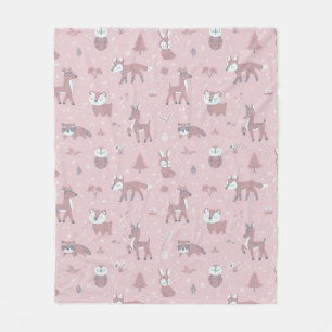 Roze Sleepy Little Woodland Critters Fleece Deken
