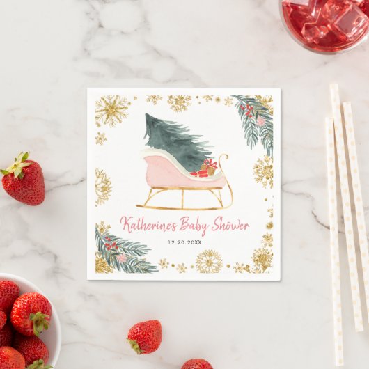 Roze Sleigh Baby shower Kleine Bundel Papier Serve Servet (Insitu)